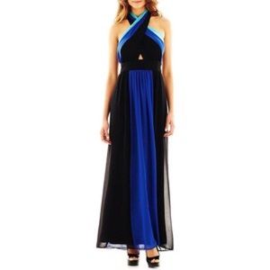 Bisou Bisou Colorblock Halter Maxi Dress